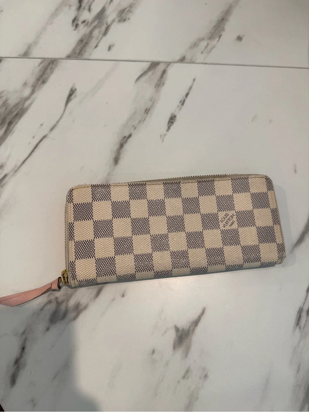 Louis Vuitton Damier Azur Zip-Around Wallet with Pink Pull